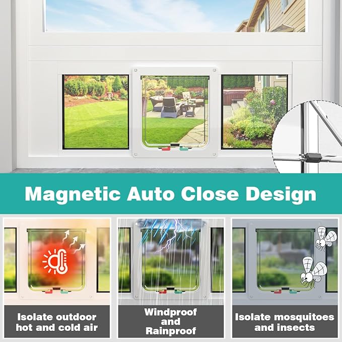 Aluminum Cat Door for Windows - Adjustable to Fit Window Width 36"-40", Quick-Fit Cat Door Window Insert, Magnetic Suction Design, Perfect for Cats