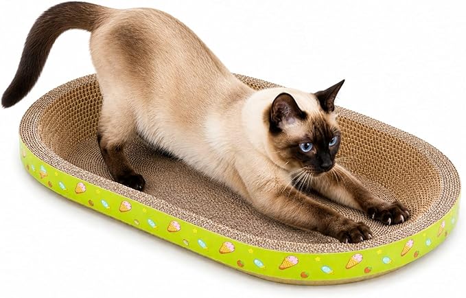 Cardboard Cat Scratcher Bed, Large Oval Scratch Pad for Indoor Cats, Durable High-Density Corrugated Scratcher Couch, Furniture Protector, 18.9" Lx12.6 Wx3.1 H