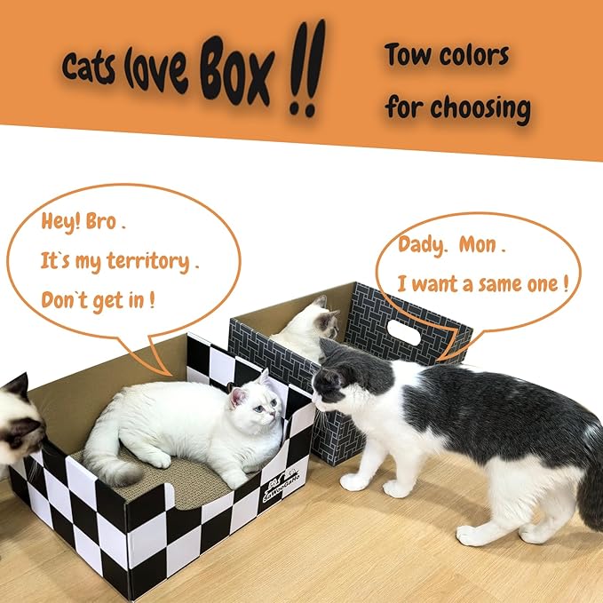 Extra Large Cat Cardboard Scratch with Box Bigger Space Double-Sided Scratching Refillable Pad Scratcher Board Window Handle Design Easy to Clean Scraps Scratched Bed for Indoor Cats (Grey)