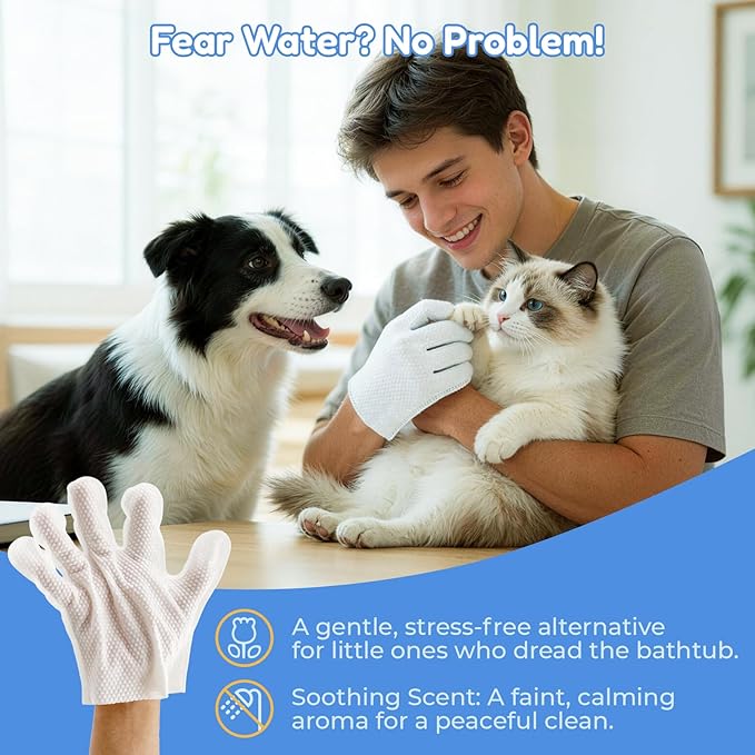 Pet Hydrosol SPA Glove Wipes, 10 Individually Wrapped Packs, No Rinse Dog & Cat Grooming Wipes, Deodorizing Waterless Pet Cleaning Gloves with Jojoba Oil & Olive Oil for Travel & Home