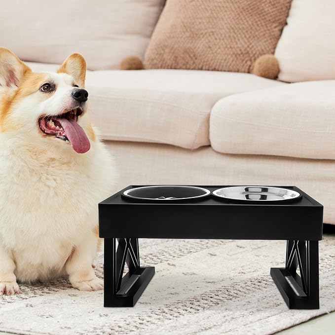 SUPVOX Elevated Stainless Steel Cat Food and Slow Feed Dog Bowl Set with Adjustable Stand for Small Pets Feeding and Watering