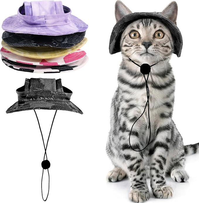 QBLEEV Cat Hats for Cats Only, Sphynx Hat with Ear Hole, Hairless Cat Cowboy Hats for Birthday Party Halloween, Kitten Headwear Sun Sombrero Caps, Chihuahua Sunscreen Baseball Outdoor Climbing Cap