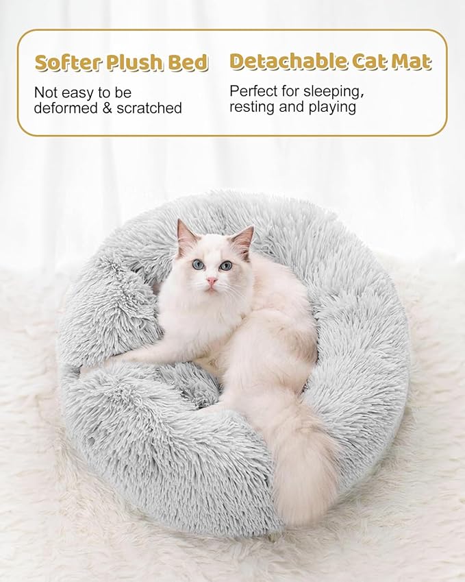 Cat Tunnel Bed with 20 Pcs Interactive Toys, 3-in-1 DIY Collapsible Plush Cat Tube with Washable Mat, Large Indoor Play Tunnel Cave for Kittens and Small Animals