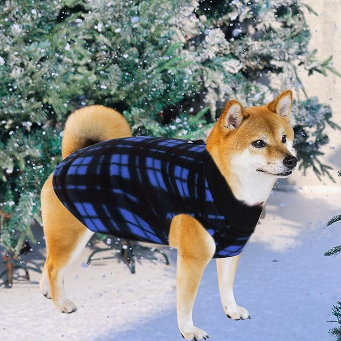 Rbenxia 6 Piece Buffalo Plaid Dog Sweater Set Soft Fleece Vest & Pullover Jacket with Leash Ring for Puppy, Cat Small Dog Pets Warm Winter Outfits (Red, Green, Blue, Black, Bright Blue, Gray, Medium)