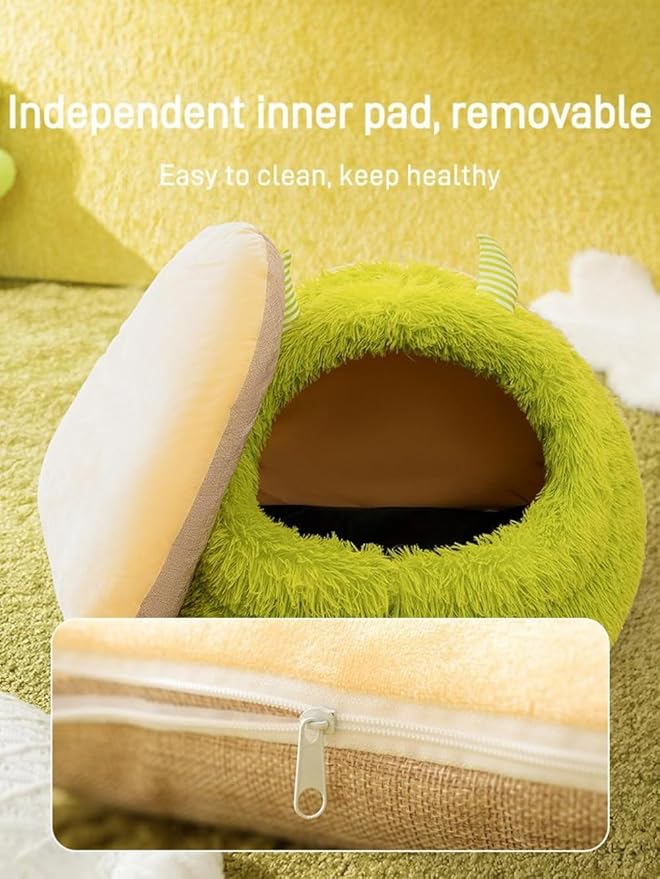 Autumn and Winter Cat Bed Semi-Enclosed Plush Warm Thickened Little Monster Cat Bed Indoor High Cushion Deep Sleep Dog Bed Small and Medium Dog Cat Bed Pet Bed (L,Brown)