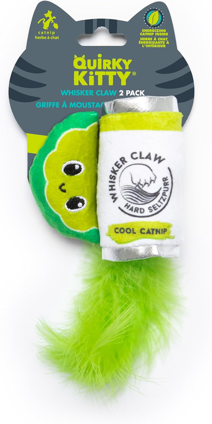 Whisker Claw & Lime Catnip Crinkle Plush Cat Toy, Pack of 2 | Soft Plush Toys with Textured Crinkle Sound | Enriched with Premium Catnip