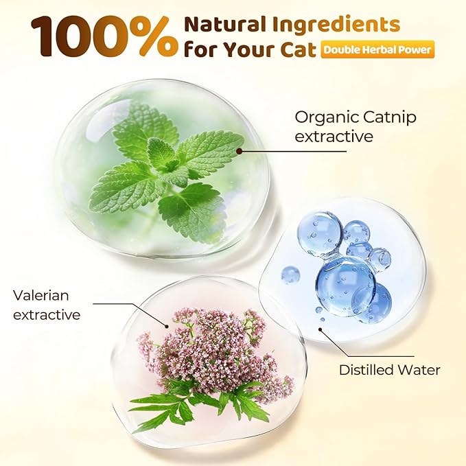 Catnip Spray for Cats with Valerian,Double Plant-Power Loved by 90% of Cats,Extra-Strength Attractant to Refresh Toys & Supercharge Playtime,100% Natural, No-Stain Mist-2oz