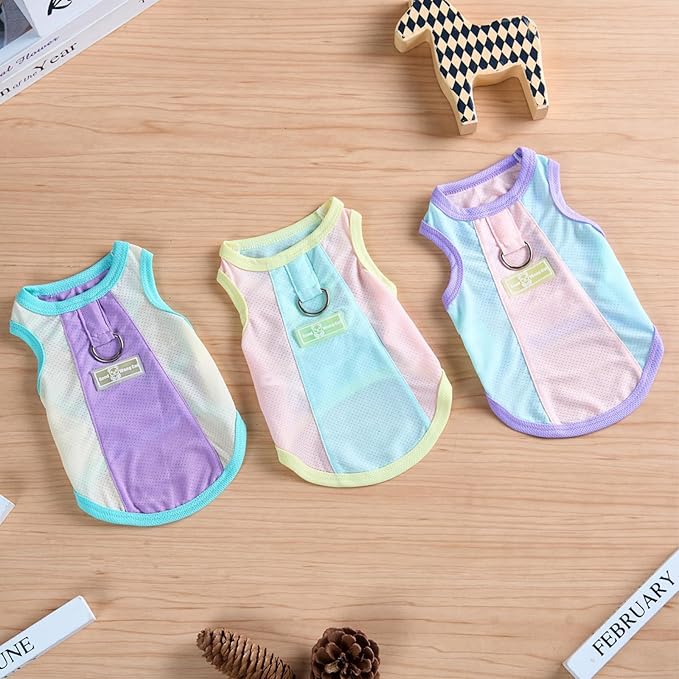 Ice Silk Fluorescent Tank top with Traction Ring, Suitable for Small/Medium Dogs, pet Dog Sun Protection Breathable Outdoor Walking Tank Top