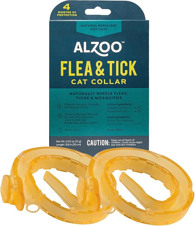 ALZOO Plant Based Flea & Tick Cat Collar, Helps Repel Fleas, Ticks & Mosquitoes, Plant-Based Active Ingredients, Phthalates and PVC Free, Up to 8 Months Protection, Pack of 2