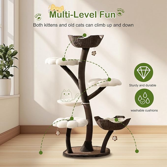 59In Flower Shaped Cat Special Shelf with Scratching Posts Cats Tree Decorative Climbing Tower Dtachable Multi Level Pets Furniture for Large & Multi-Cats Homes