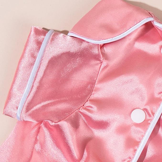 Cat Puppy Costume Elegant Satin Pajamas with Bow Headband 2PCs Set Pet Sleepwear Cute Pet Outfit Cosplay Partywear Photoshoots (Pink Set,X-Large)