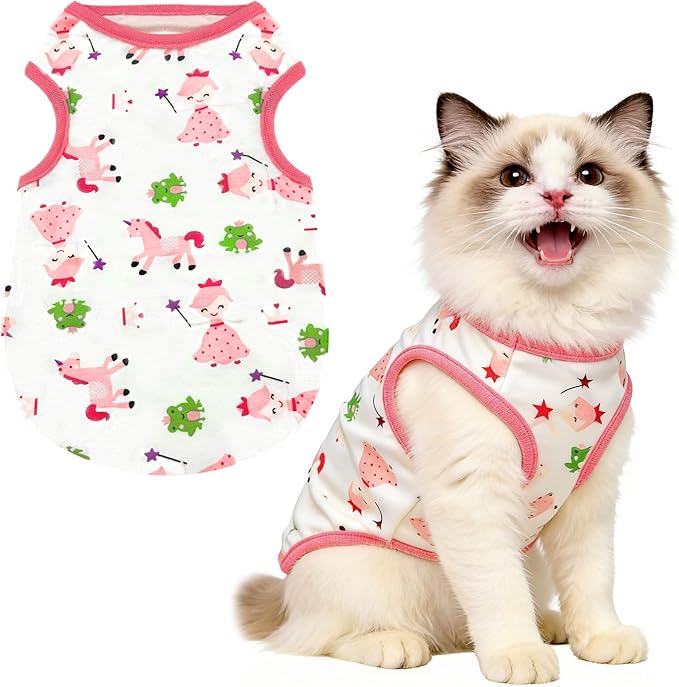 PETCARE Cute Cartoon Cat Shirts for Cats Only Soft Cotton Tshirts Pink Pony Cat Clothes for Cats Only Female Male Small Breeds Pet Pajamas Sleeveless Pet Tank Top Spring Summer Kitten Clothes