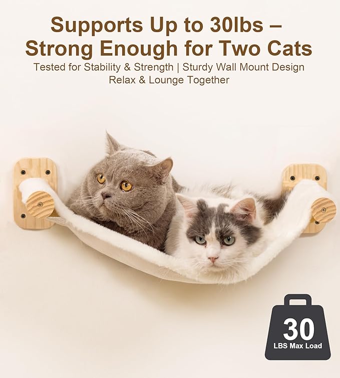 Cat Wall Shelves with 1 Floating Fabric Hammock, 2 Ladders with 4 Steps Each & 1 Flat Cat Shelf, Wall Mounted Bed Furniture & Climber, Indoor Playground