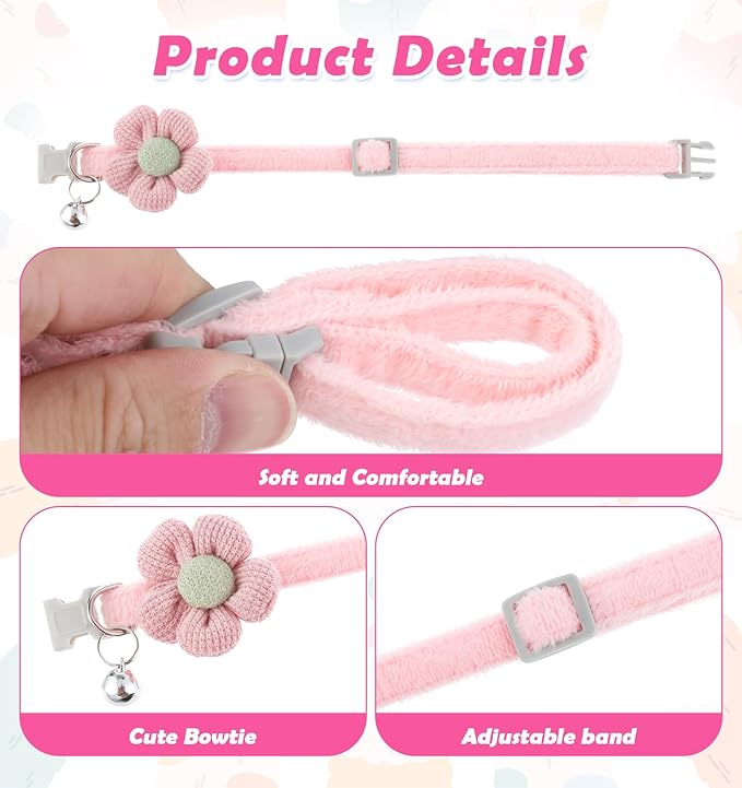 2Pcs Flower Cat Collar, Cat Collars for Girl Cats Pet Plush Flower Collars in Pink and Cream, Adjustable Safety Design for Small Dogs and Cats with Bell, Cute Puppy Accessories