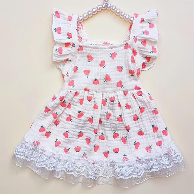 1 PC Adorable Flower Pattern Ruffle Trim Dog Cat Dress Princess Style Lace Trim Summer Outfit for Small to Medium Pets Yellow Pet Apparel for Kittens and Puppies M