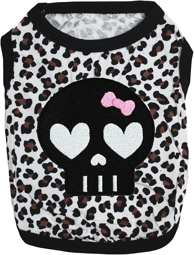 Petitebella Black Skull Face Puppy Dog Shirt for Dogs Leopard Large 100% Cotton