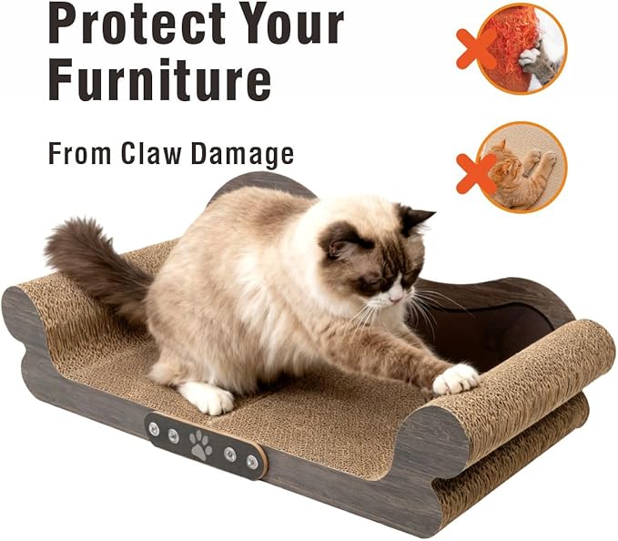 Extra Large Cat Scratcher Bed, 26.5" Sofa Shaped Cardboard Scratch Pad & Couch, Durable Cat Lounger, Furniture Protector for Large Cats & Multi-Cat Households (Wood Color)