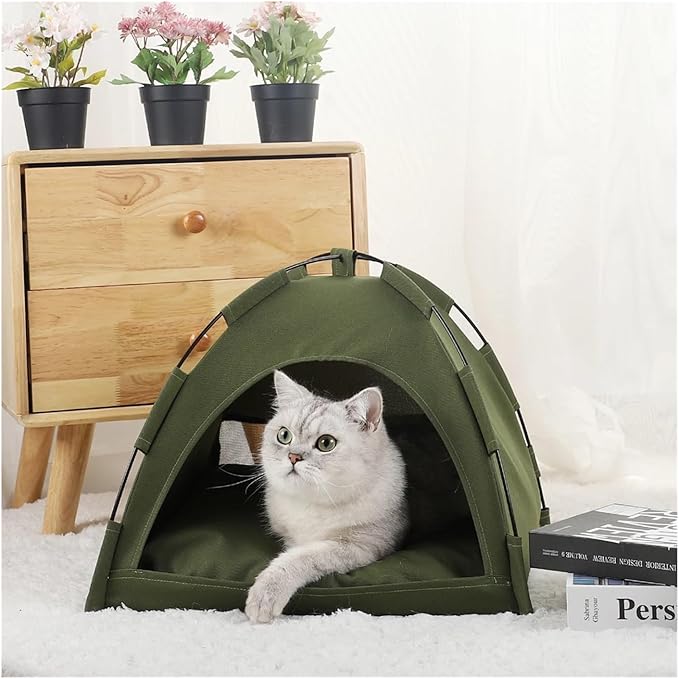 SBTRKT Pet Tent Bed Cats House Supplies Products Accessories Warm Cushions Furniture Sofa Basket Beds Winter Clamshell Kitten Tents Cat (Color : Green, Size : S 35x35cm)