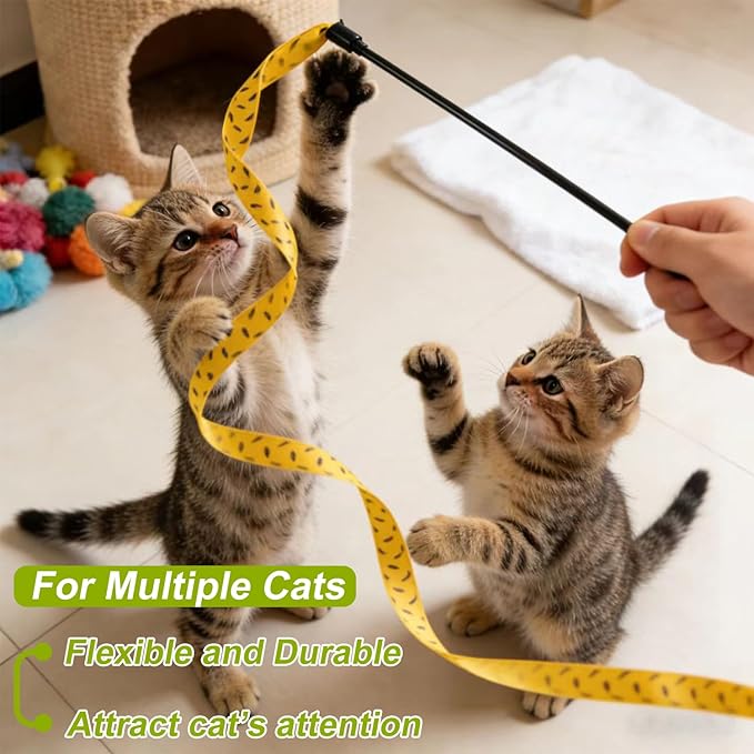 Interactive Cat Toy Wand, Cat Teaser Wand Rainbow String for Bored Indoor Adult Cats and Kittens (3 Pack String)