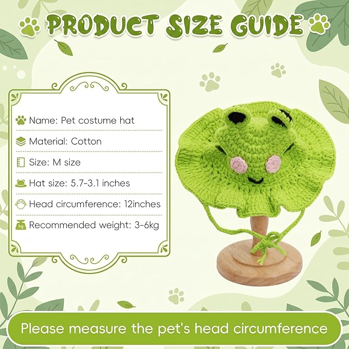 Cat Hat for Cats, Pet Cute Halloween Christmas Party Costume Accessories Headwear Comfortable for Puppy Cat Kitten Pet Puppies 11-14" (Green)