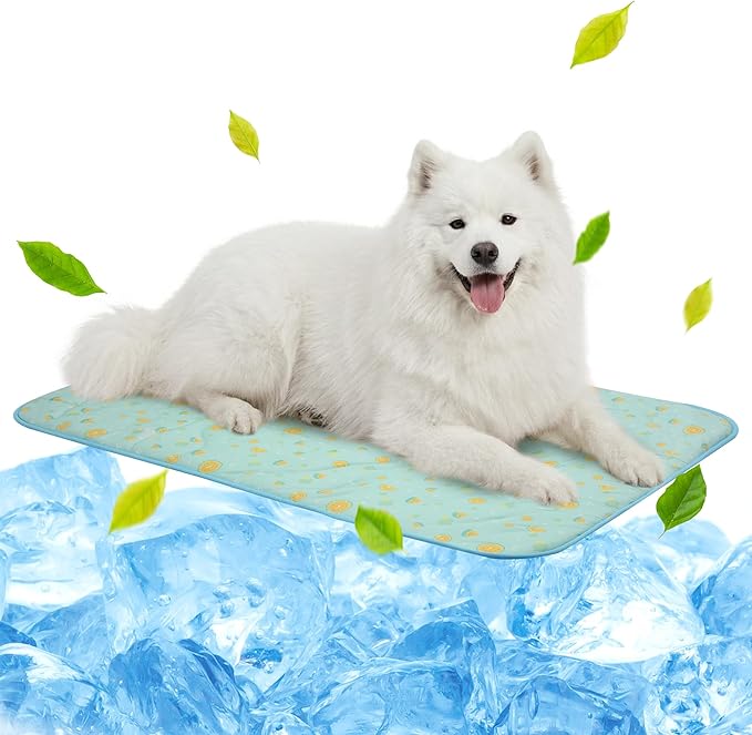 NWK Pet Cooling Mat - Ice Silk Cooling Mat for Dogs & Cats Portable & Washable Pet Cooling Blanket, Car Seats, Beds for Summer (1, Green Fruit, 27‘’ X 39‘’ X 0.3'')