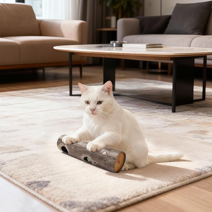 Interactive Cat Toy for Boredom - 6-Hole Roller Box with 3D Pressure-Resistant Paper, Mental Stimulation & Anxiety Relief, Includes Catnip Plush & Bell, Solo Play for Indoor Cats