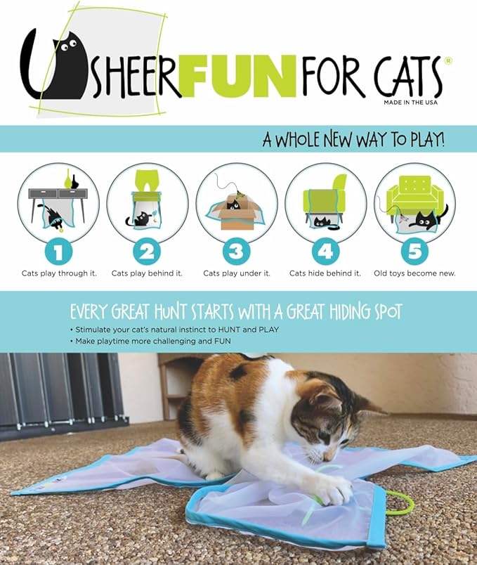 Toy, Renews Old Toys, Engages Hunting Instincts, Made in USA, Ball, Versatile, Quiet, Crinkle Edges, Cats, Kittens, cat playmat, Bed, Hide and Seek, Blue & White, 27"x37"