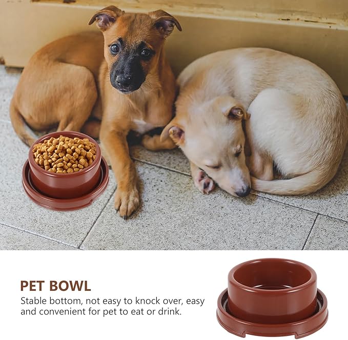 Totority Anti-Slip Plastic Pet Bowl for Dogs and Cats, Brown Round Dog Feeder Bowl with Sturdy Pp Material, Suitable for Puppy Feeding and Watering at Home Or Travel