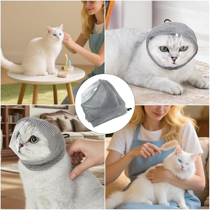 Cat Bubble Muzzle for Cats That Bite Transparent Muzzle for Grooming and Nail Trimming Adjustable Soft Breathable Mesh for Bite Prevention(Grey S)