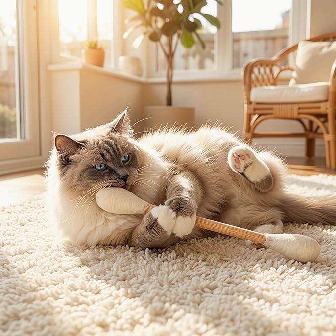 Cotton Swab Cat Toy with Catnip, 6 Pack Interactive Kicker Chew Stick for Indoor Pet Dental Play