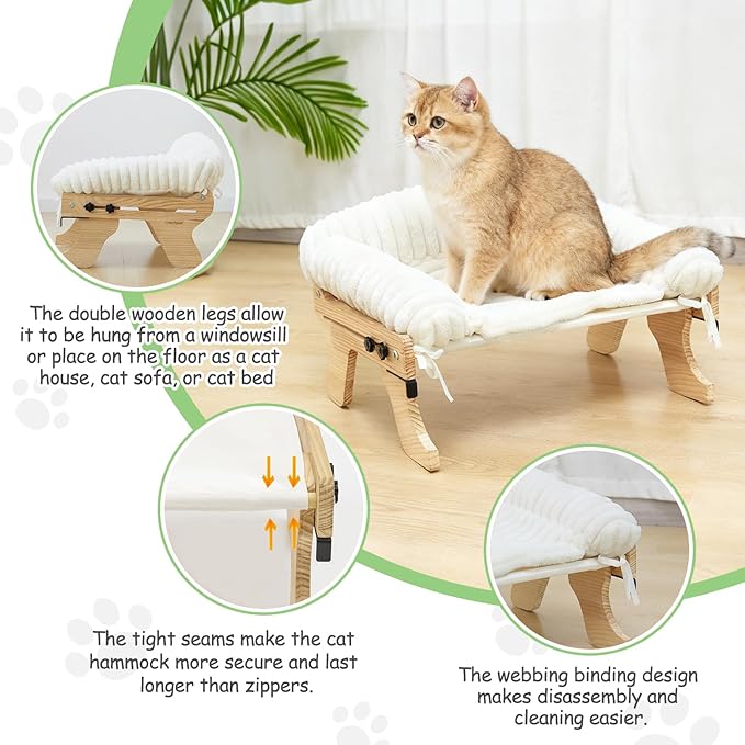 Woochpet cat Window Perch for Indoor Cats Large Window Hammock with Washable Cover Suitable for All Seasons cat Window Bed for Adults Cats and Kittens(White)