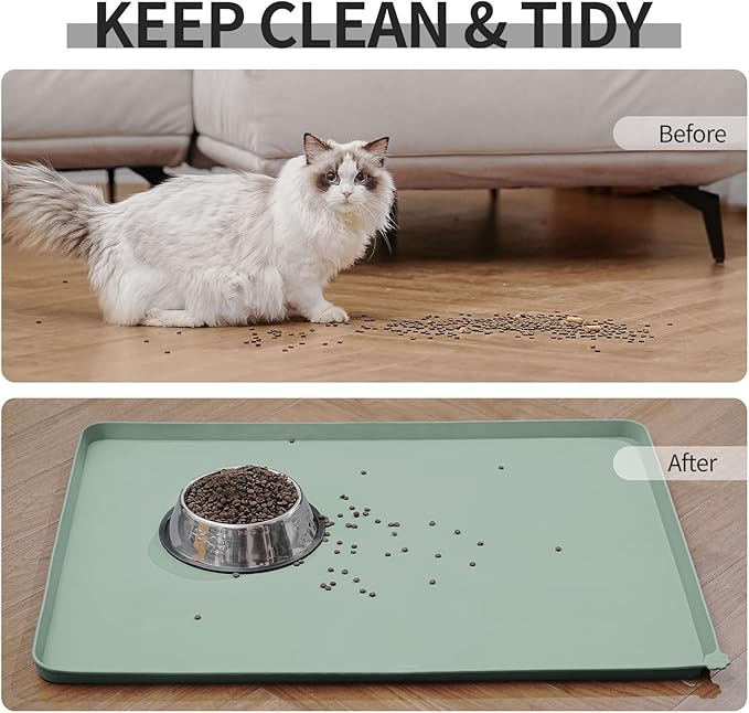 Reopet Waterproof Pet Feeding Mat, Non-Slip Silicone Placemats for Dog Cat Food and Water Bowl, High Raised Edges to Prevent Spills and Protect Floors