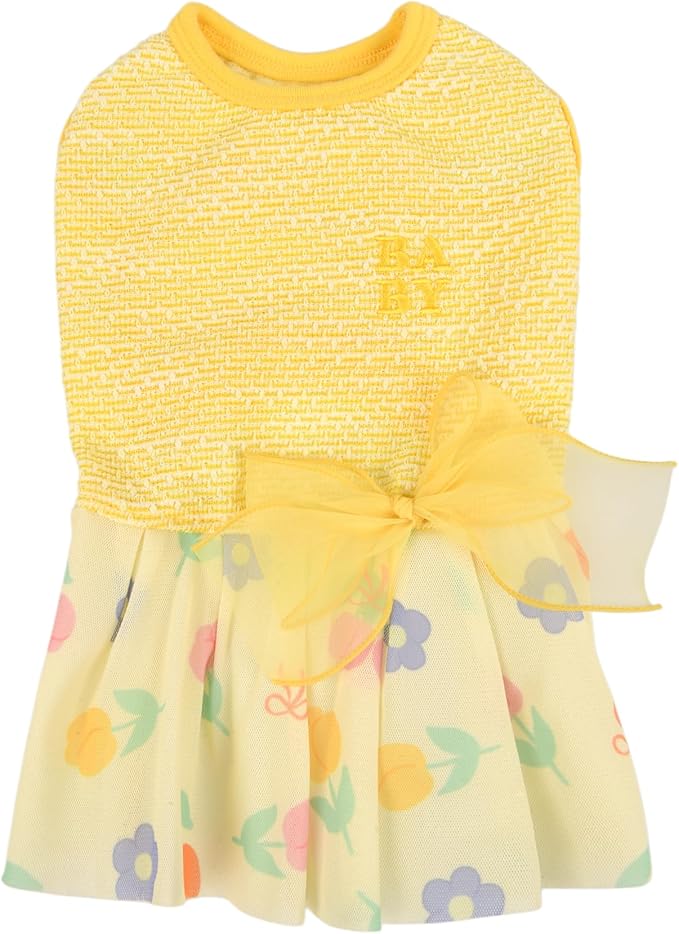 Pinkaholic New York Alice Dog One-Piece Dress Trendy Fashionable Cute Elegant Dog Apparel for Small Dogs, Yellow, Large