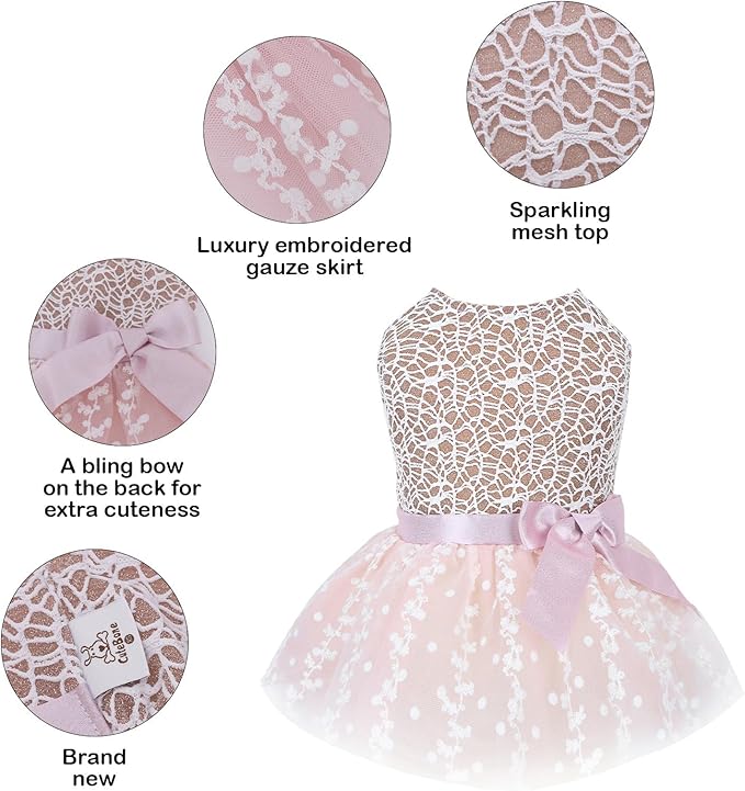 CuteBone Dog Birthday Dress Girl Puppy Skirt Tutu Cat Wedding Outfit Pet Party Clothes for Small Dogs Costume DD23XXS