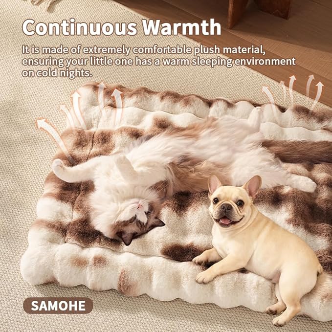 SOMAHE Cat Bed, Plush Faux Fur Kneading Flat Mat - Machine Washable Fluffy Pet Bed for Indoor Cats, Non-Slip Small Kitten Bed, Therapeutic Knead Cat Mat for Couch & Window Sill, 23"×15" Inch,Brown