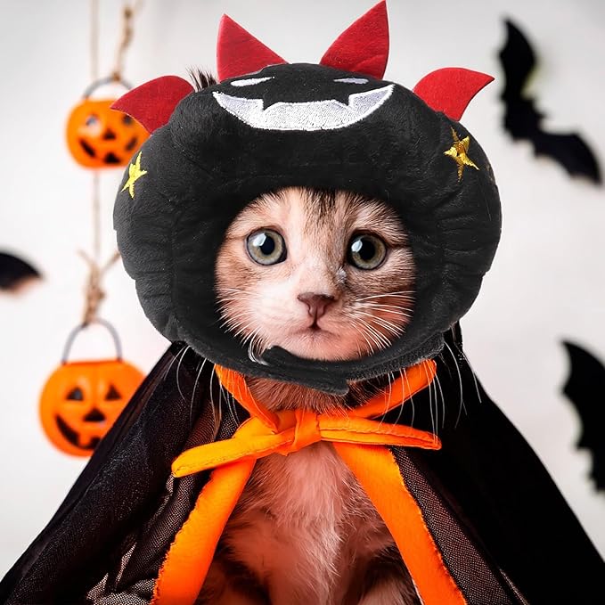 Cat Halloween Costumes Halloween Devil Horn Hat for Dogs Cats Adjustable Cute Black Demon Cap Festival Pet Head Dress Up Accessories for Halloween Puppy Kitten Cosplay Costume Gifts