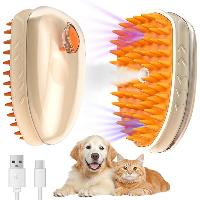 5 in 1 Cat Steam Brush for Shedding with Skin Detection, Rechargeable Pet Spray Hair Removal Comb for Cats Dogs Long Short Haired Pets, Steaming Dog Brush for Shedding Massaging Grooming