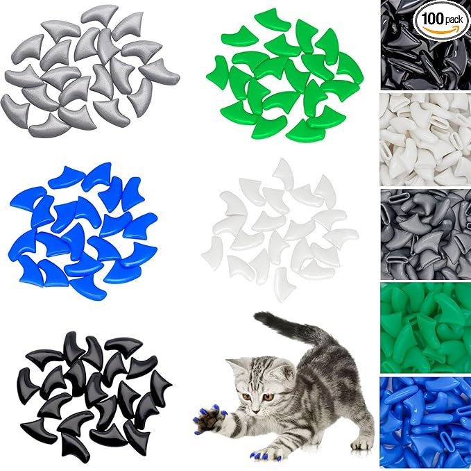 VICTHY 100pcs Boy Cat Nail Caps | Cat Nail Covers Cat Claw Covers for Boy Cat with Adhesive Glue and Applicators (L)