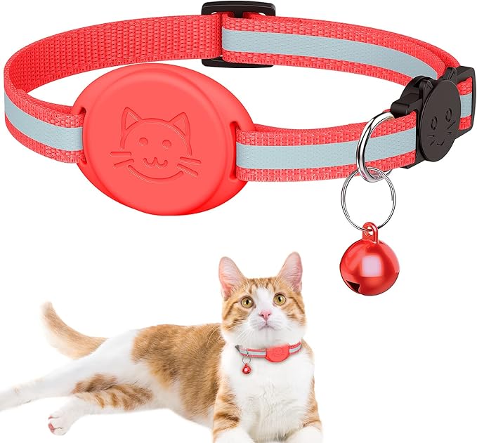 Upgrade Airtag Cat Collar, Reflective Kitten Cat Collar with Bell and Airtag Holder Compatible with Apple Airtags