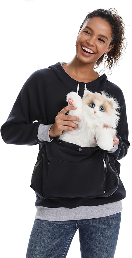 Unisex Cat Pouch Hoodie Long Sleeve Kitten Puppy Holder Hoodies Front Large Pouch Pet Carrier Sweatshirt