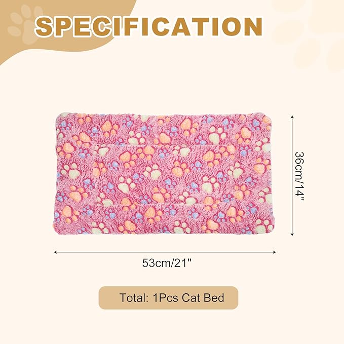 Dog Cat Bed Mat, Soft Coral Fleece Pet Cushion Pad with Cute Paw Print, Warm Washable Pet Bed 21x14 Inches, (Pink), Intended for Medium Small Dog Cat