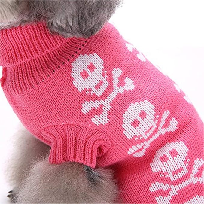 S-Lifeeling Skull Dog Sweater Holiday Halloween Christmas Pet Clothes Soft Comfortable Dog Clothes - Pink,M