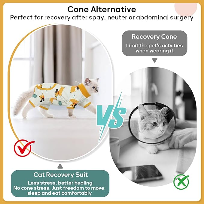 QBLEEV Cat Recovery Suit for Post Surgery, Spay Neuter Suit for Cats, Soft Stretchy Cotton Cat Onesie for Skin Diseases, Anti-Lick Surgical Shirt Pajamas for Abdominal Wound, Kitten Cone Alternative