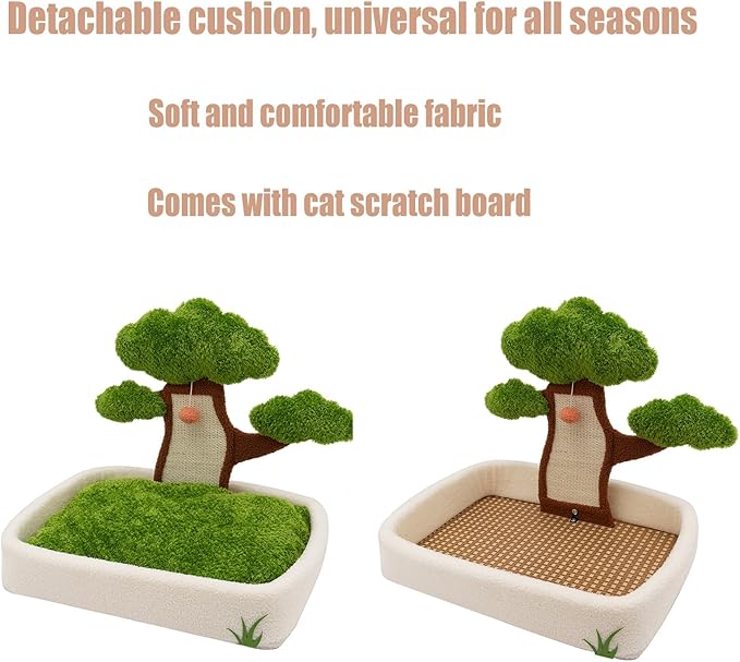 Cat House with Scratch Board, Cat Bed 23.6'' Bonsai Tree with Hanging Ball, Cat Furniture for Indoor Large Adult Cat Activity Tree