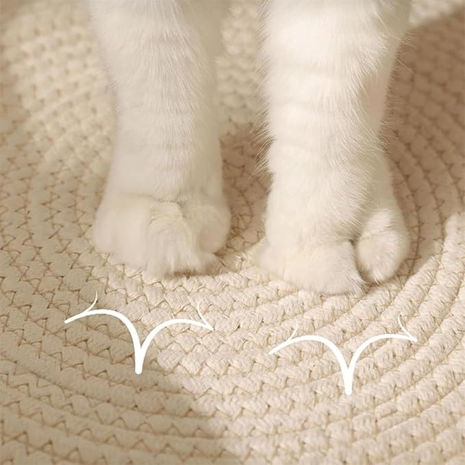 Cat Toy Baskets for Indoor Cats, Cotton Rope Woven Cat Basket Bed, Ergonomic Design with Cat Ear Handles & Interactive Teaser Ball, Soft, Breathable, Scratch-Resistant (Brown with mat,L)