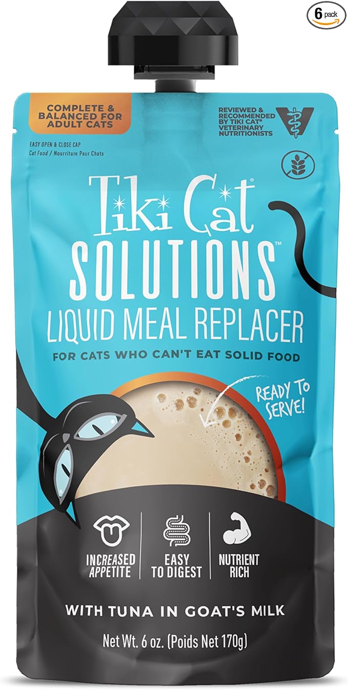 Tiki Cat Solutions Liquid Meal Replacer Wet Cat Food, Tuna in Goat's Milk, 6 oz. Spout Pouch (6 Pack)
