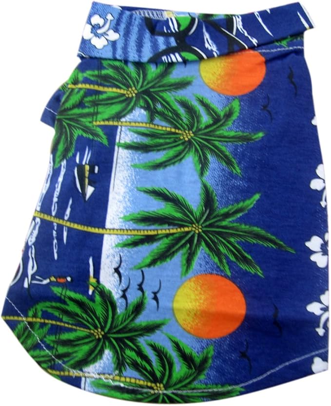 Tangpan Hawaiian Beach Coconut Tree Print Dog Shirt Summer Camp Shirt Clothes (Blue,S)