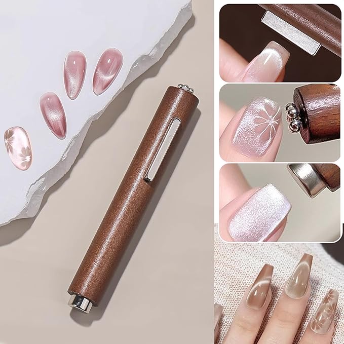 WOKOTO 2 PCS Cat Eye Magnets For Nails Set With 5 Pcs Iron Y-Shape Heart Cat Eye Designs Nail Magnet Tools, 3 In 1 & Double-Side Nail Magnets For Nail Art Magnet, Flower Heart Magnet For Nails