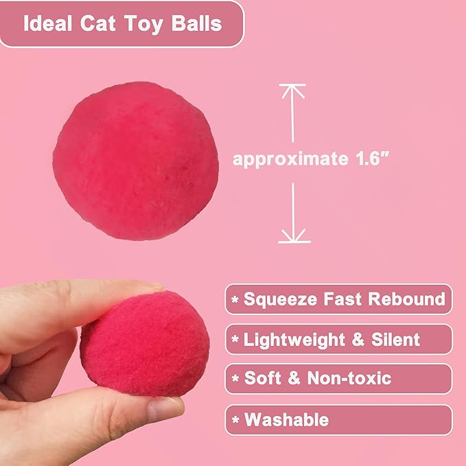 Soft Pom Pom Cat Toys - Plush Interactive Balls for Kittens & Indoor Cats, DIY Craft Decorations - Multi-Purpose Play, Training & Sensory Enrichment (1.6inches 55pcs)