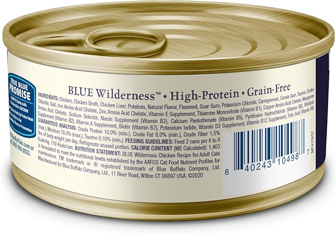 Blue Buffalo Wilderness High-Protein Grain-Free Wet Food for Adult Cats 7+, Chicken Recipe, 5.5-oz., 24-Count